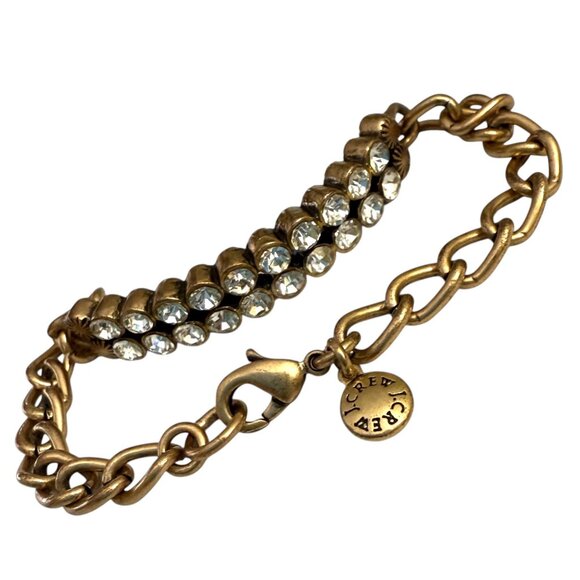 J Crew Gold-Tone Chain Bracelet With Double Row Clear Rhinestones Lobster Clasp - Picture 6 of 12